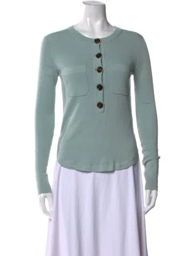 Pre-owned Chloé Cashmere Crew Neck Button-up Top In Green