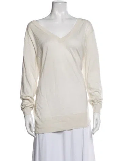 Pre-owned Chloé Cashmere V-neck Sweater In White