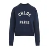 Chloé Blue Crewneck Sweatshirt With Logo Lettering Print In Cotton Woman In Blue