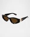 Chloé Ch0259s Cat Eye Acetate Sunglasses In Shiny Black