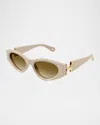 Chloé Ch0259s Cat Eye Acetate Sunglasses In Shiny Solid Ivory