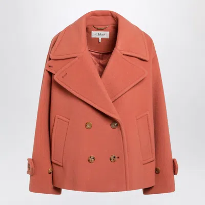 Chloé Cedar Pink Double-breasted Short Wool Coat In Animal Print