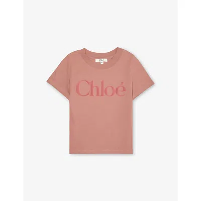 Chloé Kids' Cedar Wood Logo-embroidered Round-neck Cotton-jersey T-shirt 4-1 In Orange