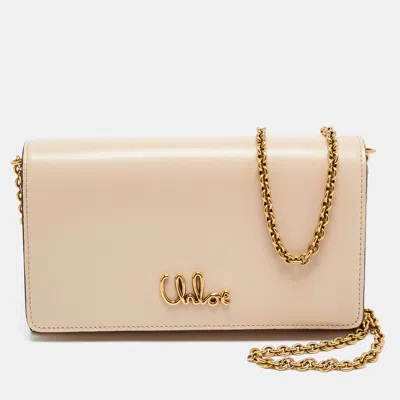 Pre-owned Chloé Cement Pink Leather Flap Wallet On Chain