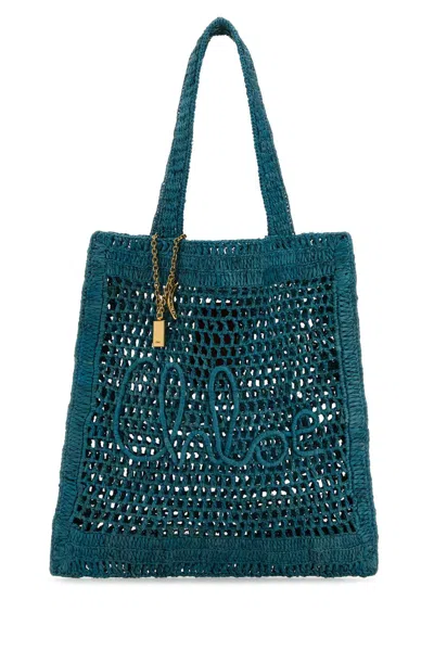 Chloé Cerulean Blue Raffia Estate Banana Shopping Bag