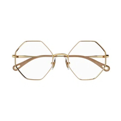 Chloé Ch0022o Geometric Octagonal Metal Eyeglasses In Gold