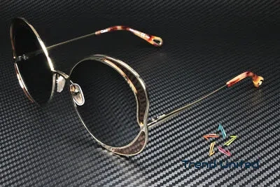 Pre-owned Chloé Chloe Ch0024s 002 Round Gold Pink Grey 60 Mm Women's Sunglasses