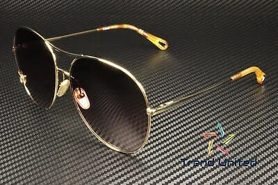 Pre-owned Chloé Chloe Ch0028s 001 Pilot Gold Shiny Brown 63 Mm Women's Sunglasses
