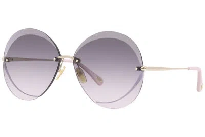 Pre-owned Chloé Chloe Ch0063s 001 Sunglasses Women's Gold/grey Gradient Lenses Round Shape 64-mm In Gray