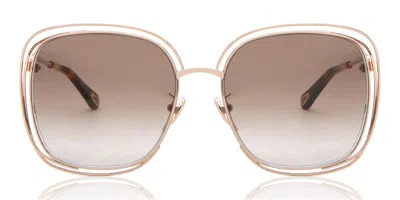 Chloé Ch0077sk Vestibilità Orientale 002 Occhiali Da Sole Oro Per Donna In Brown