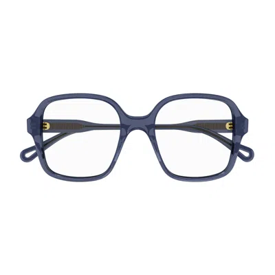 Chloé Ch0126o Translucent Deep Blue Oversized Square Eyeglasses In White