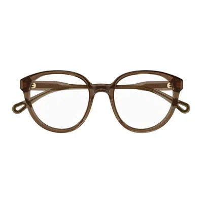 Chloé Ch0127o Translucent Brown Bio Acetate Rounded Eyeglasses In Burgundy