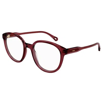 Chloé Ch0127o Rounded Burgundy Bio Acetate Eyeglasses In Red