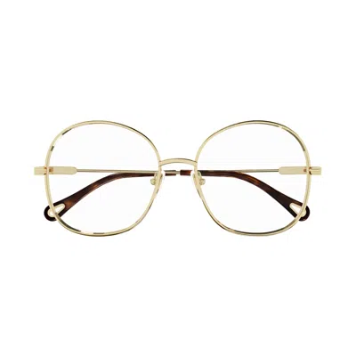 Chloé Ch0138o Polished Gold Round Metal Frame Eyeglasses In Orange