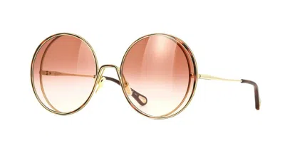 Pre-owned Chloé Ch0184s Shiny Light Gold/brown Shaded (002) Sunglasses
