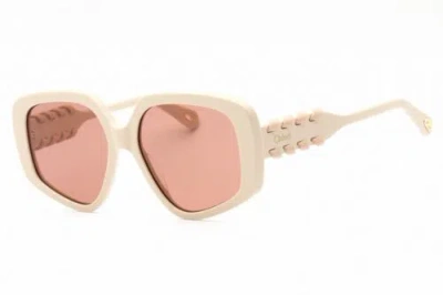 Pre-owned Chloé Chloe Ch0210s-003-56 Sunglasses Size 56mm 145mm 16mm Ivory Women In Red