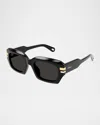 Chloé Ch0259s Rectangle Acetate Sunglasses In Black