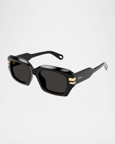 Chloé Rectangle Acetate Sunglasses In Black