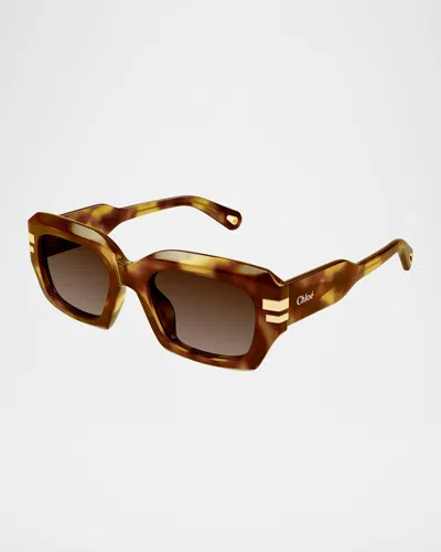 Chloé Ch0259s Rectangle Acetate Sunglasses In Shiny Yellow Havana