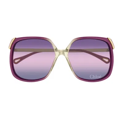Chloé Ch0286s Aly Linea  006 Burgundy Gold Violet Sunglasses In Purple