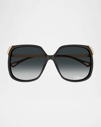 Chloé Ch0286s Round Acetate Sunglasses In Black/grey