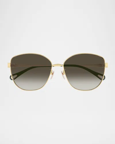 Chloé Ch0306sk Butterfly Acetate Sunglasses In Shiny Classic Gold Chl