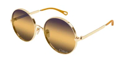 Chloé Ch0321s 001 Occhiali Da Sole Oro Per Donna In Gold