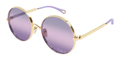 Chloé Ch0321s 002 Occhiali Da Sole Oro Per Donna In Purple