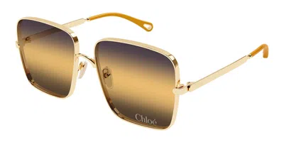 Chloé Ch0324s 001 Occhiali Da Sole Oro Per Donna In Brown