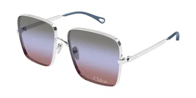 Chloé Ch0324s 003 Occhiali Da Sole Argentati Per Donna In Blue