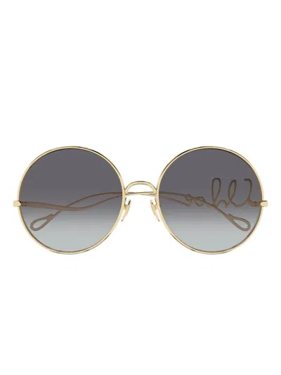 CHLOÉ LOGO-LETTERING ROUND-FRAME SUNGLASSES