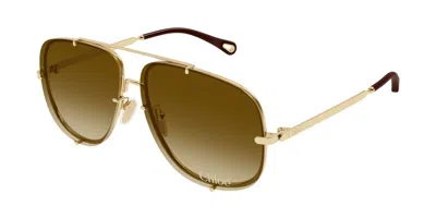 Chloé Ch0348s 003 Occhiali Da Sole Oro Per Donna In Black