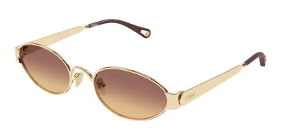 Chloé Ch0355s 002 Occhiali Da Sole Oro Per Donna In Gold