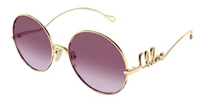 Chloé Ch0372s 002 Women's Sunglasses Gold Size 56 In Purple