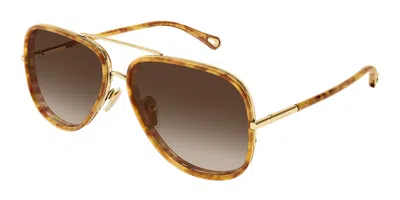 Chloé Ch0382s 002 Occhiali Da Sole Oro Per Donna In Red