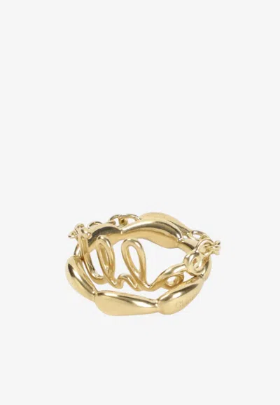 Chloé Chain And Logo Brass Ring In Gold