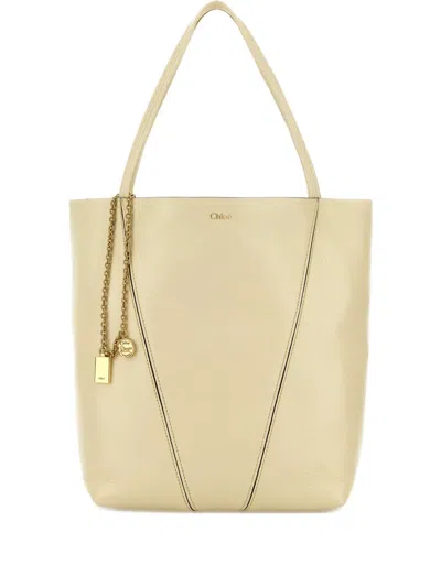 Chloé Chloe Spin Medium Grained Leather Tote In Neutral