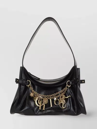Chloé Chain Detail Leather Shoulder Bag In Black