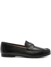 Chloé Leather Logo Chain Penny Loafers In Black