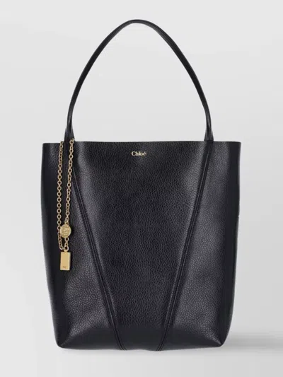 Chloé Chain Detail Textured Finish Tote Bags In Black