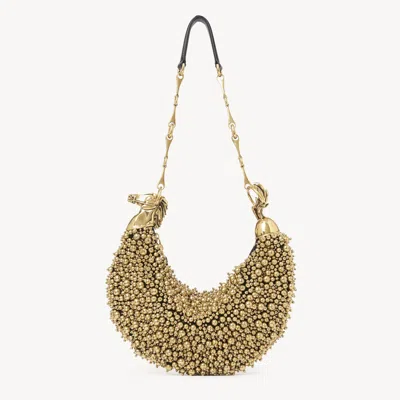 Chloé Chain Horse Shoulder Bag In Beaded Suede Leather Gold Size Onesize 100% Goatskin, Lambskin, Brass, R