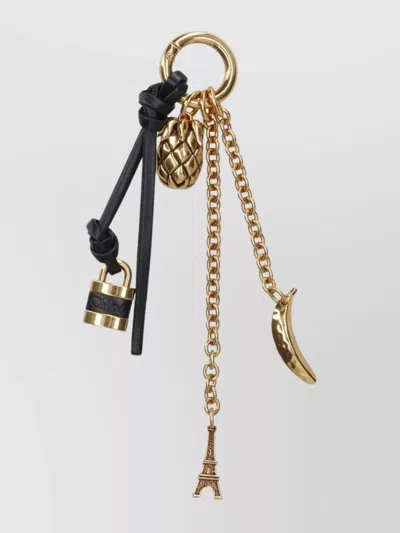 Chloé Chain Keyrings With Padlock Pineapple Banana Eiffel Tower In Gold