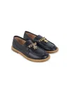 Chloé Chain-link Leather Moccasins In Blue