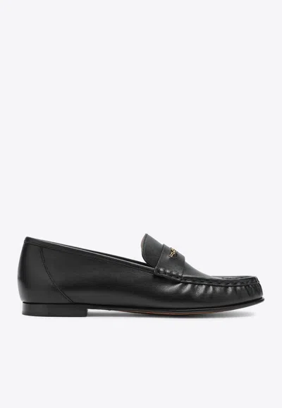 Chloé Chain Logo Calf Leather Loafers In Black