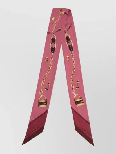 Chloé Chain Print Rectangular Silk Fashion Tie In Pink