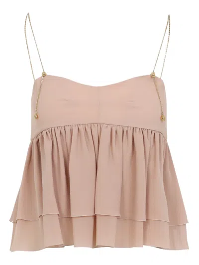 Chloé Sleeveless Silk Georgette Top With Ruffles In Multi