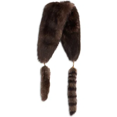 Chloé Chain Tails Genuine Shearling Scarf In Brown