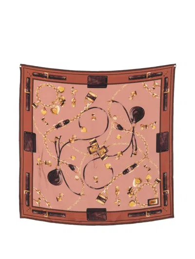 Chloé Pedington Scarf Chain Heart Buckle Square In Brown