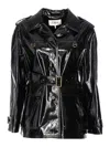 Chloé Chloe Houndstooth-trimmed Coated Linen Trench Coat In Black