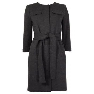 Pre-owned Chloé Chloe Charcoal Grey Wool Belted Collarless Knit Coat Jacket 36 Xs In Gray